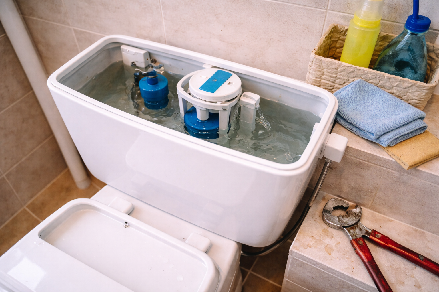 Spülkasten einer Toilette bei ruhiger, regelmäßiger Nutzung.